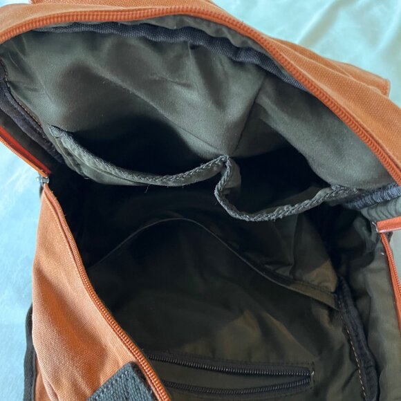 Canvas Cross Body Urban Sling Backpack w/ Vegan PU Leather Detail Burnt Orange - Picture 8 of 12